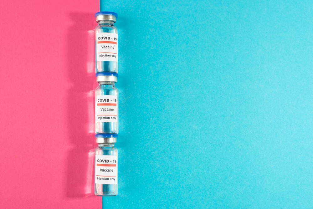 Above view vaccine vials and copy space